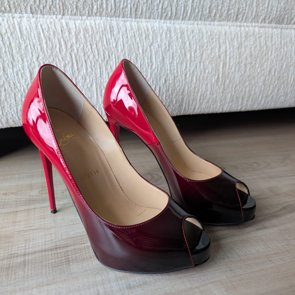 Christian Louboutin Women's Red and Black Peep Toe Heels